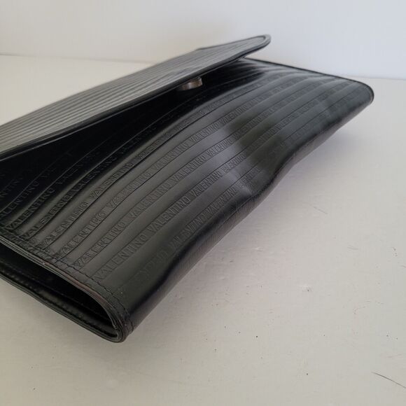 Mario Valentino Bag Clutch Handbag Vintage Pouch Italian Black Logo Leather 12x8 - Picture 9 of 10
